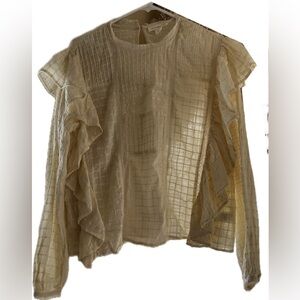 Treasure & Bond Womens Pintuck Long Sleeve Ruffle Blouse; ivory birch; L; NWT